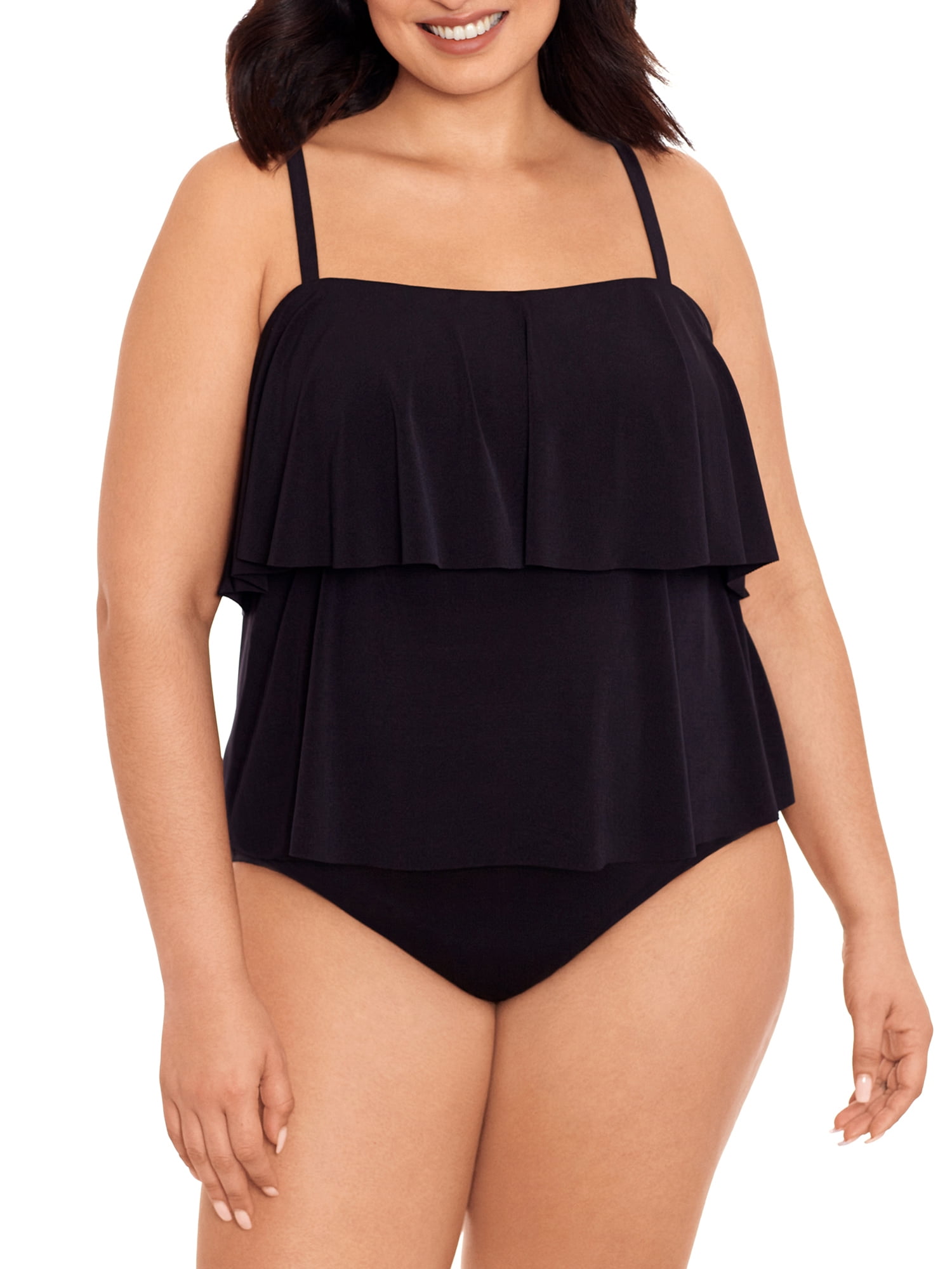 EMBRACE YOUR CURVES WOMEN'S PLUS LIARA SOLID BLACK TANKINI