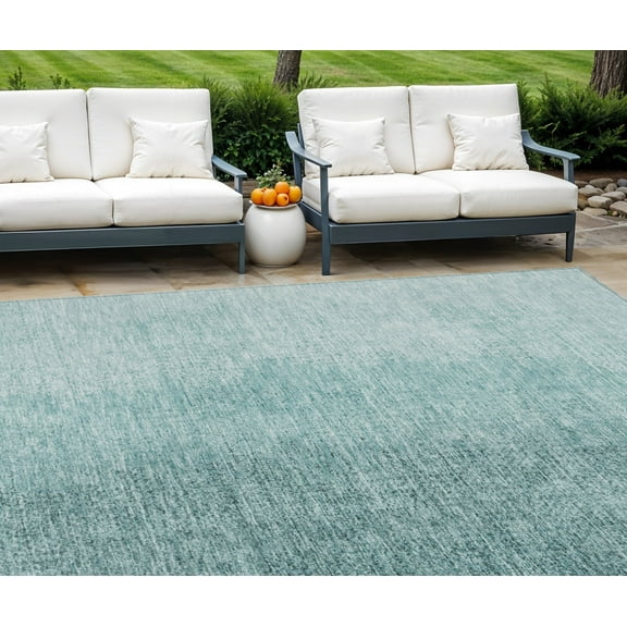 HomeRoots 588236 9 x 12 ft. Abstract Washable Indoor & Outdoor Rectangle Area Rug, Teal Blue & Aqua