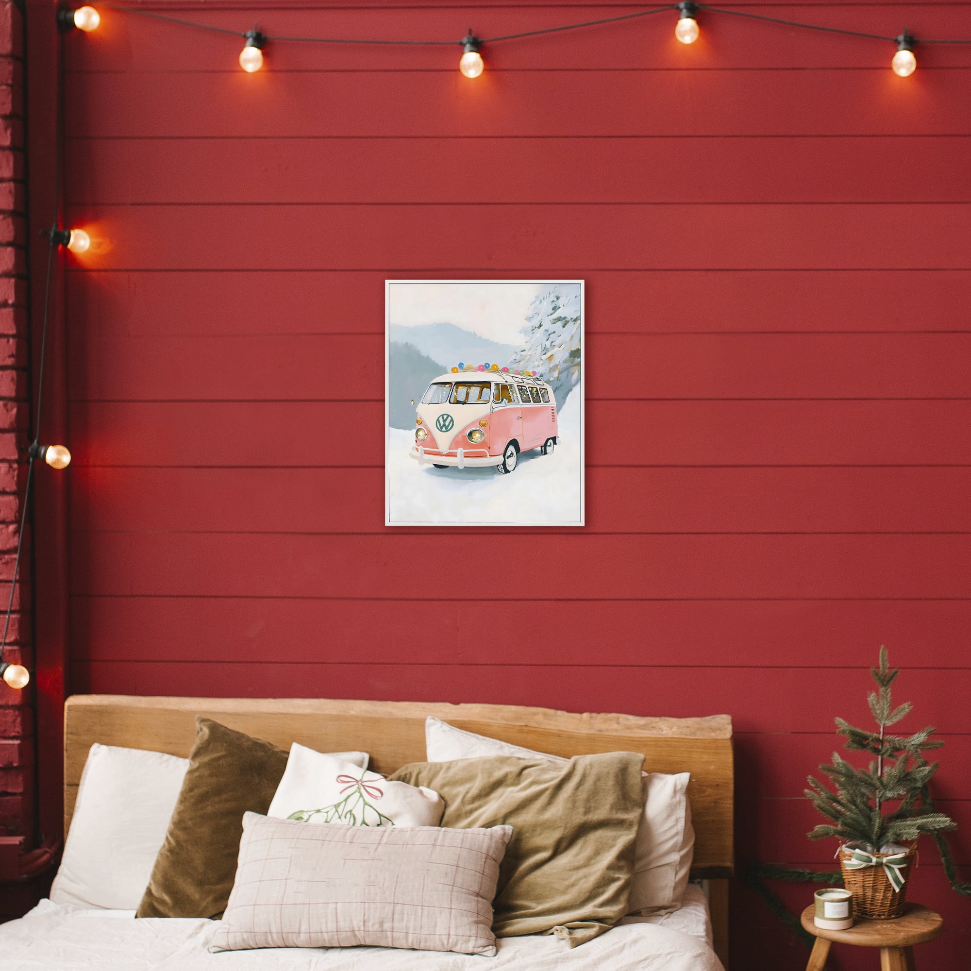 Stupell Industries Pink Christmas Van in Snow White Framed Giclee Art, design by The Prints Vibe