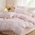 thumbnail image 3 of 2 Pieces Pink Plaid Bow Ties Comforter Bedding Sets Reversible Pattern Comforter Set Twin Size, 3 of 5