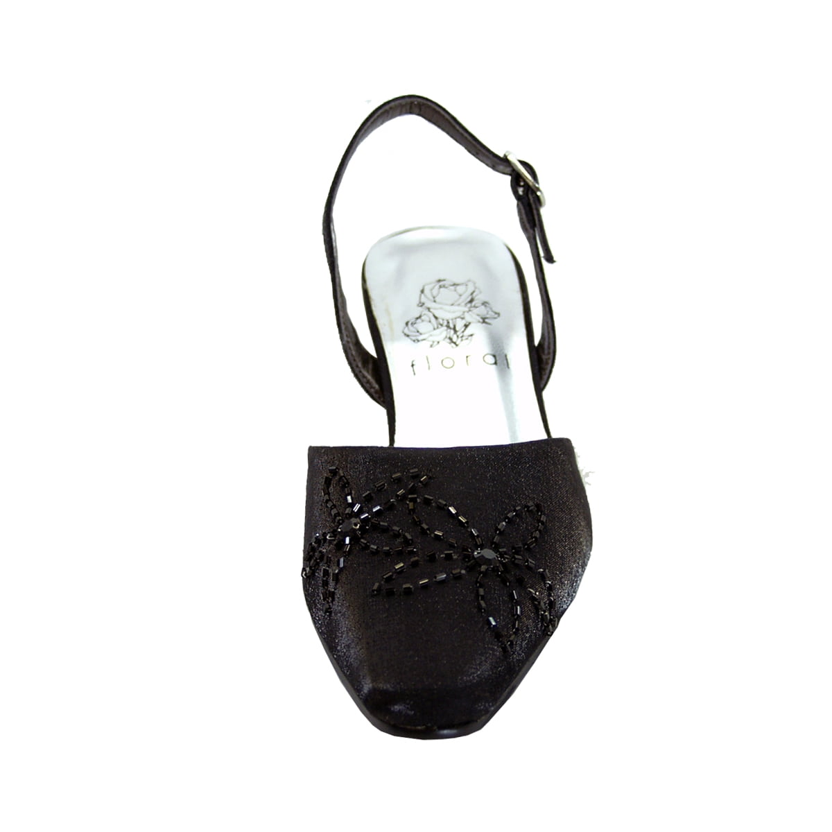 FLORAL Alma Women's Wide Width Open Shank Dress Slingback Shoes BLACK 6.5