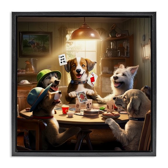 Stupell Industries Bohemian Dogs & Magic Tricks Black Floating Frame Canvas Art, 18 x 18, by Jim Baldwin