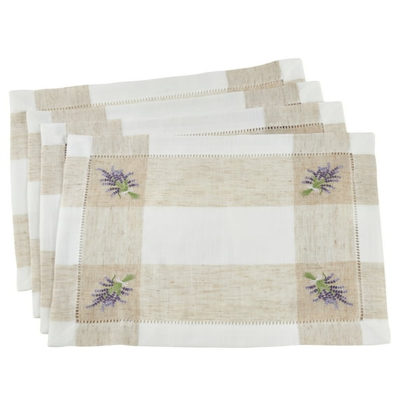 Saro Lifestyle Embroidered Lavender Hemstitch Placemat (Set of 4)