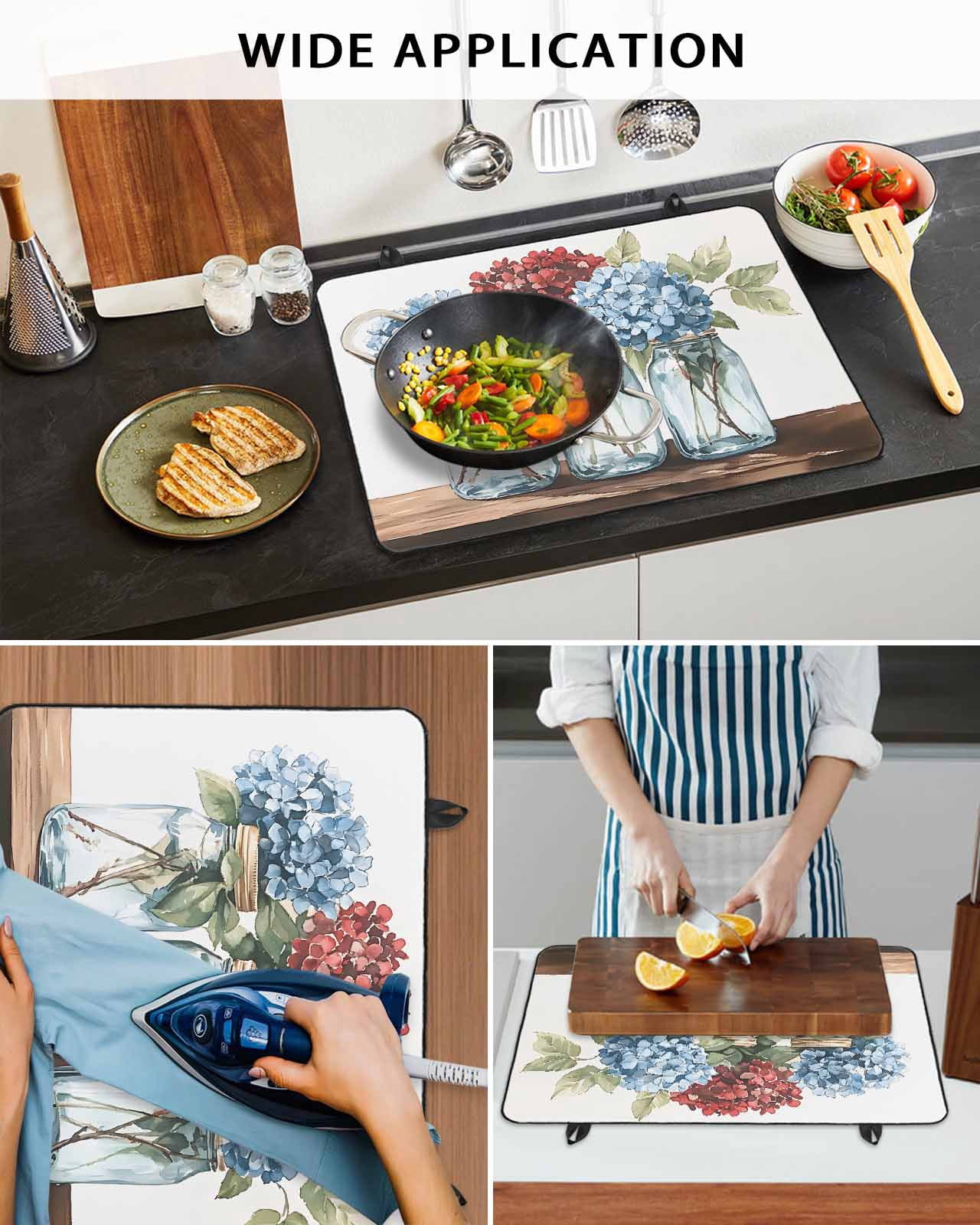 nqOlkjepod Large Induction Cooktop Protector Mat 24"x21", Bottle Flower Stove Top Covers for Electric Stove, Country Red Blue Spring Budding Floral Stove Burner Cover Mats, Glass Top Stove Cover