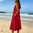 thumbnail image 5 of Atogsazn Womens Summer V Neck Dress Dressy Casual Button Sleeveless Midi Dresses Flowy A-Line Sundress with Pocket Beach Red L Fashion, 5 of 8