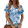 thumbnail image 2 of Jewelreauty Women's Casual V Neck Shirts Summer Short Sleeve Tie-Dye Tunic Tops 2025 Loose Tee Blouses (M, Blue), 2 of 5