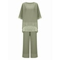 thumbnail image 3 of Women'S 2 Piece Outfits Set Glitter Top Wide Leg Pants Casual Crew Neck Sequin Suit Green S, 3 of 8
