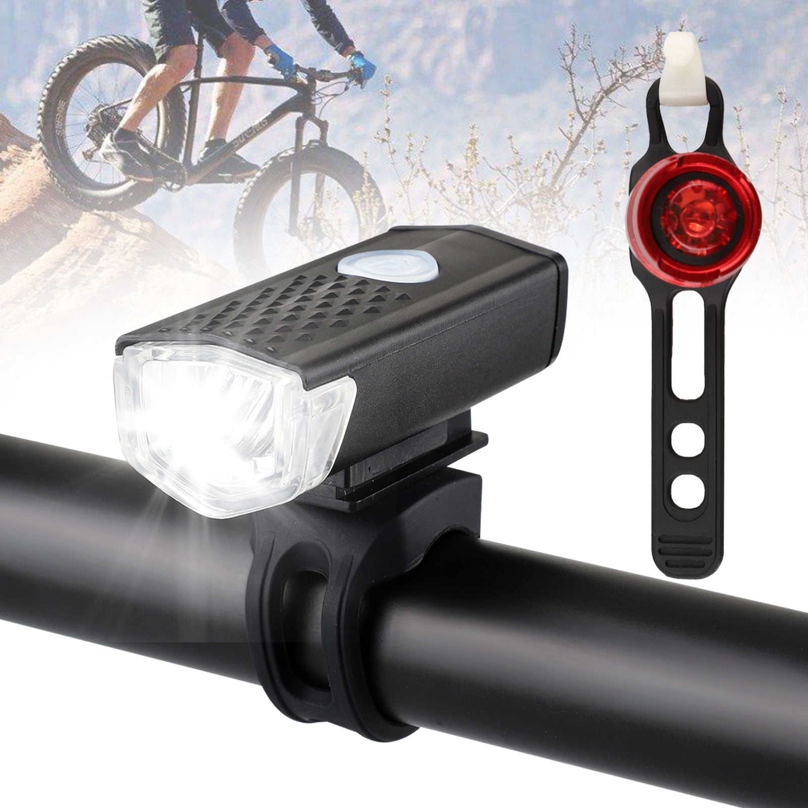 Bicycle Headlight Front Bike Light Set LED USB Rechargeable Headlamp & USB cable