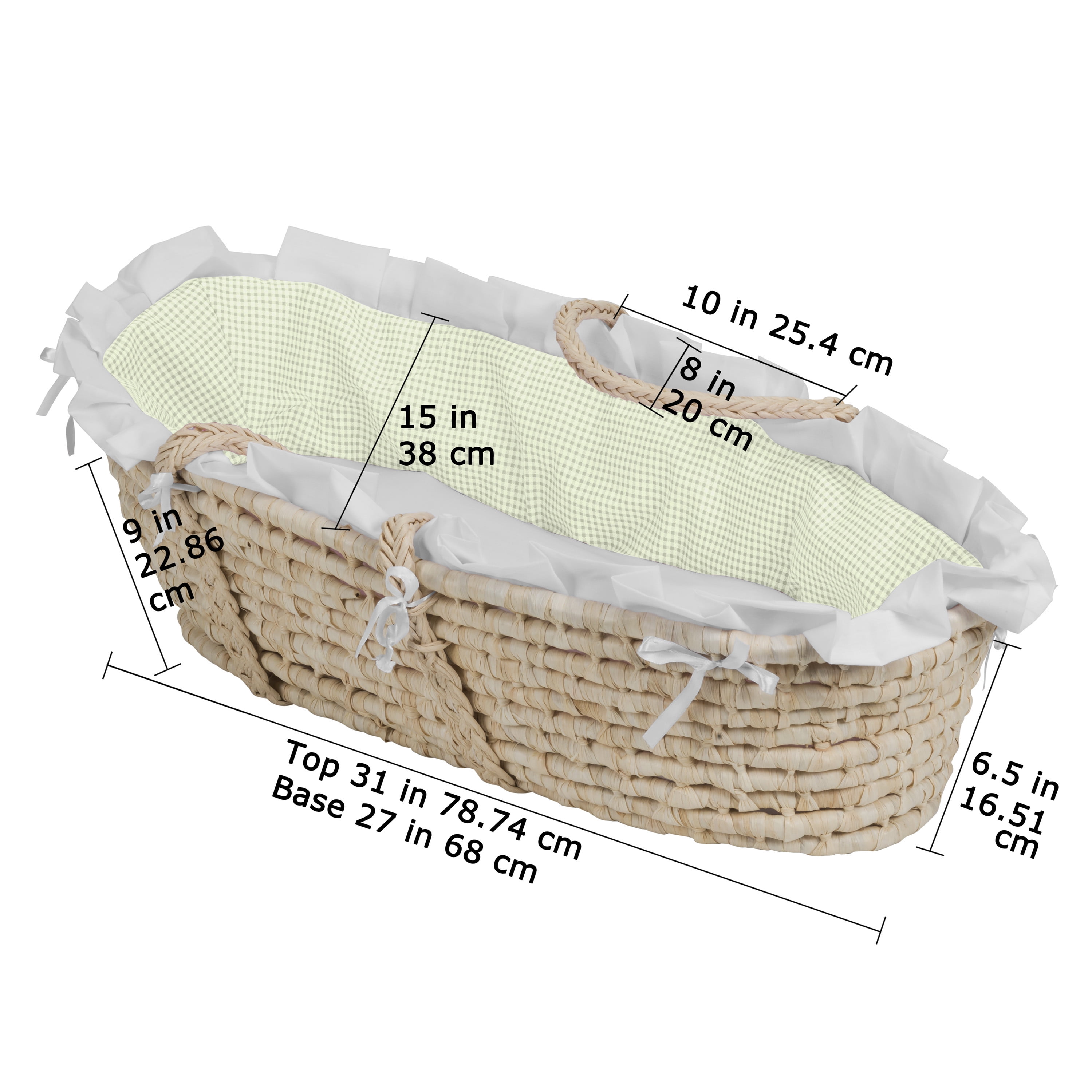pink moses basket with drapes