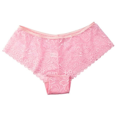 

EHTMSAK Women s No Show Bikini Panties Breathable Mid Waist Lace Soft Briefs Pink L