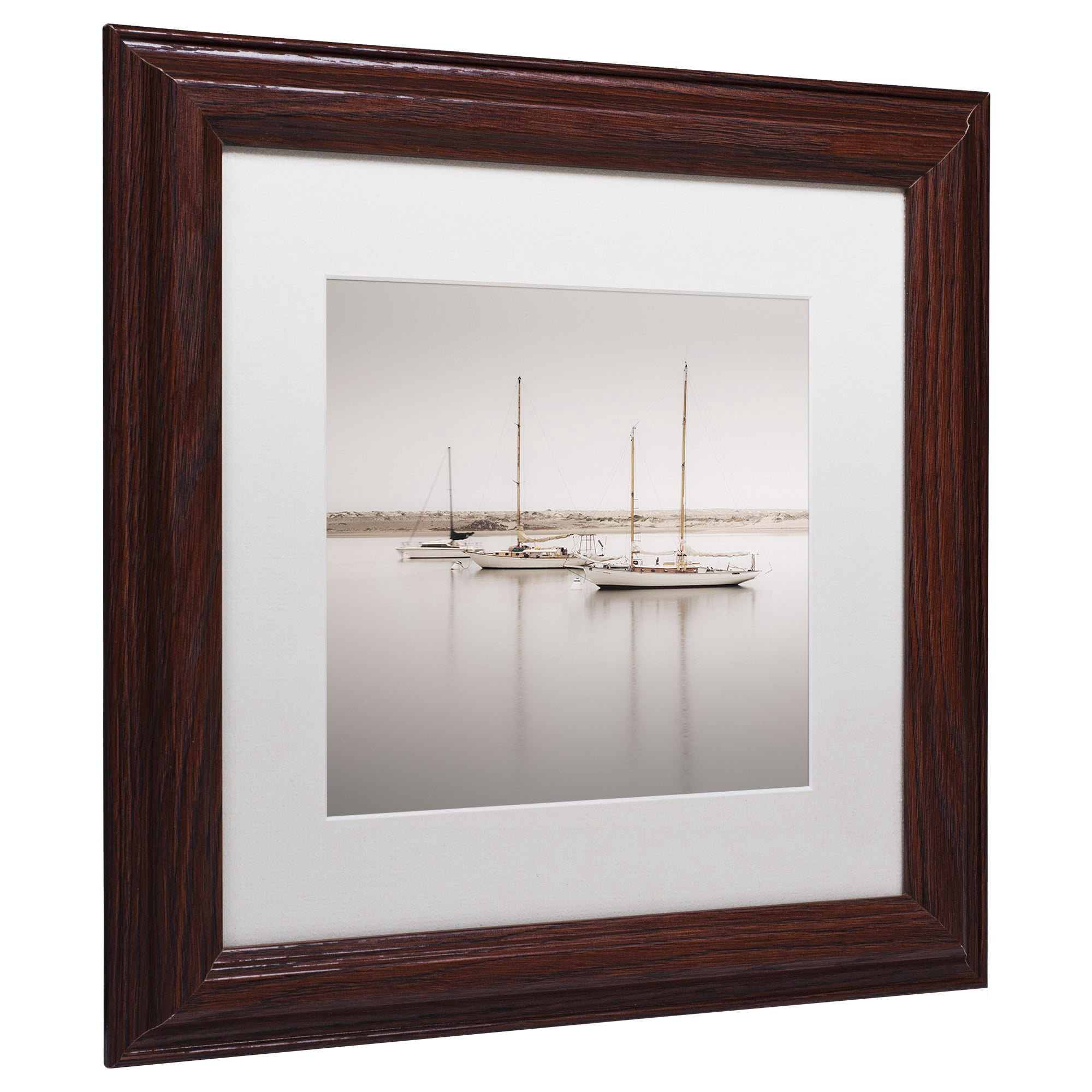 Trademark Fine Art "Three Boats" Canvas Art by Moises Levy White Matte, Wood Frame