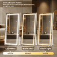 thumbnail image 4 of Cotiro LED Full Length Mirror with Lights, 71x24" Floor Standing LED Lighted Mirror Full Length, Full Body Over the Door Mirrors with Dimming & 3 Color Lighting for Room, Salon, Redecorating, White, 4 of 8