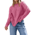 thumbnail image 1 of Chandails à Col Rond en Tricot Torsadé Surdimensionnés pour Femmes Rose G, 1 of 6