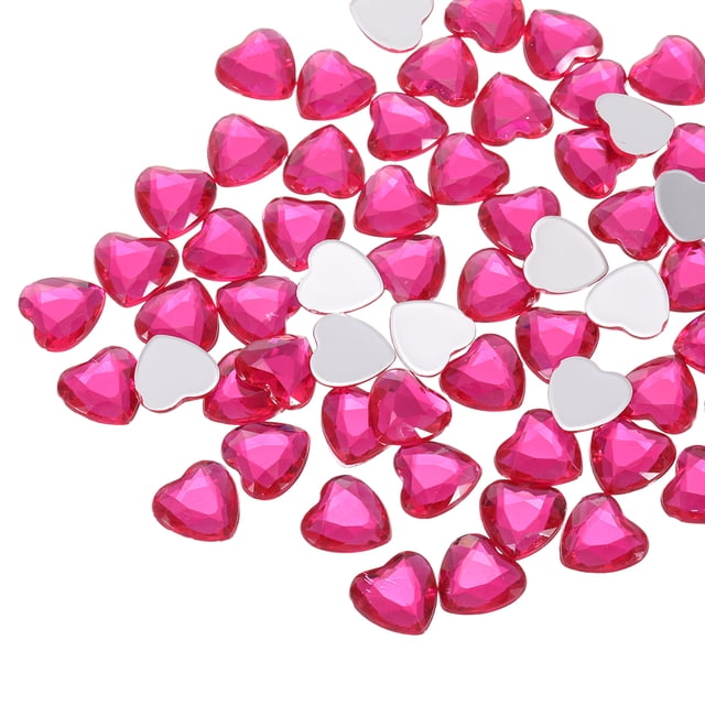 60 Pcs Acrylic Heart Rhinestone 12mm Flat Back Plastic Gems Jewelry Stickers for Craft Bead, Pink