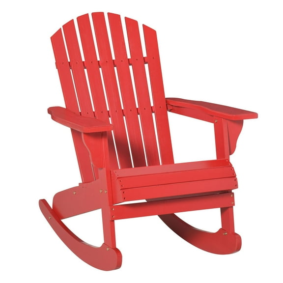 Red Adirondack Rocking Chair - Slatted Wood, Ergonomic Design - Patio, Garden, Outdoor Furniture