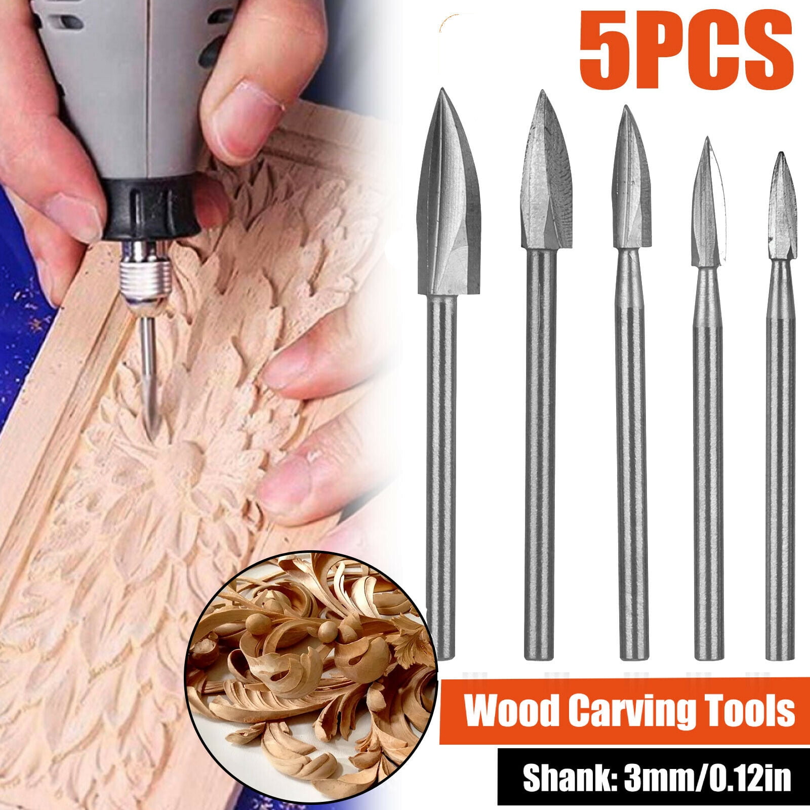 5PCS 1/4'' Drill Set Cutting Tool Rotary Files Carving Kit for Woodworking US 