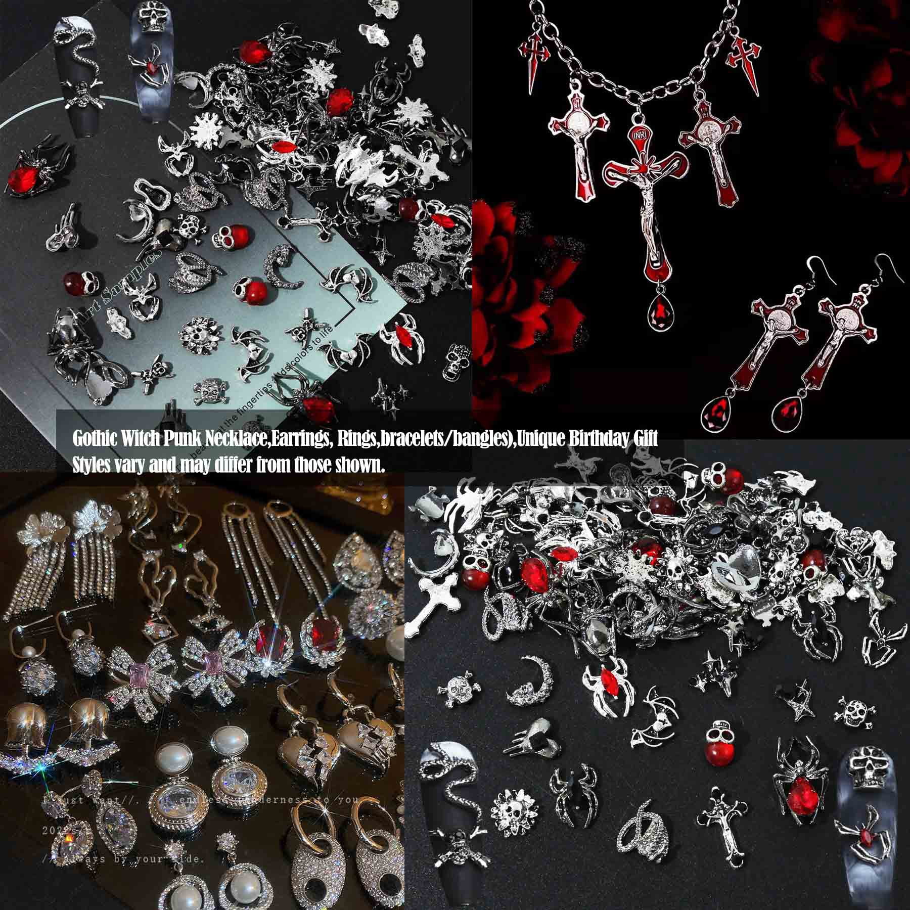 Mystery Jewelry Jar, Surprise Gothic Jewelry Box Sets for Women, Scary Witch Gift with Unique Birthday Halloween Necklaces, Earrings, Rings, Bracelets Skeleton Hair Clips Costume