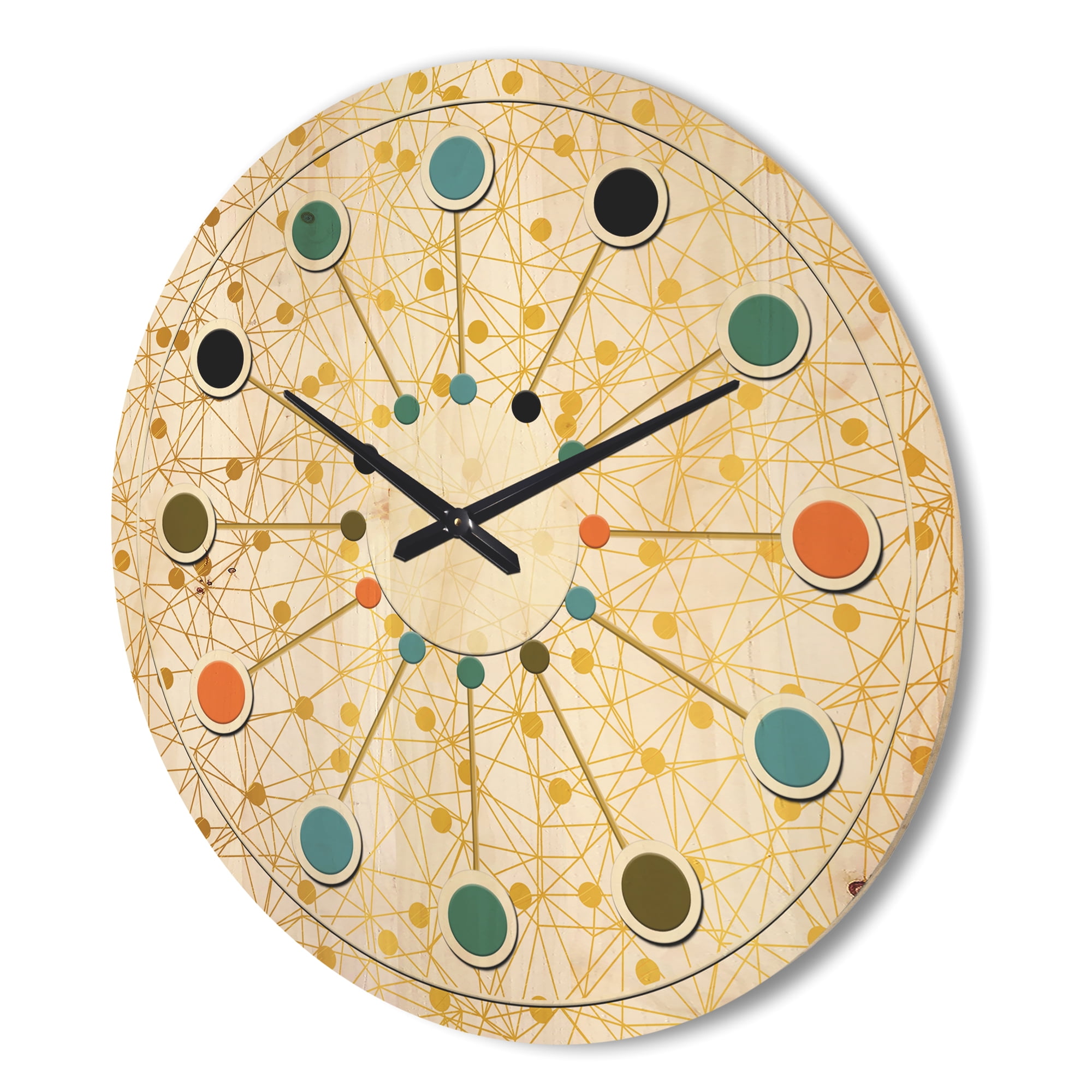 Designart 'Golden Lines Maze II' Mid-Century Modern Wood Wall Clock