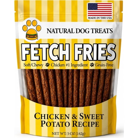 Fetch Fries Dog Treats - Chicken & Sweet Potato Recipe, Made in USA, Grain Free, Soft and Chewy (5 oz)