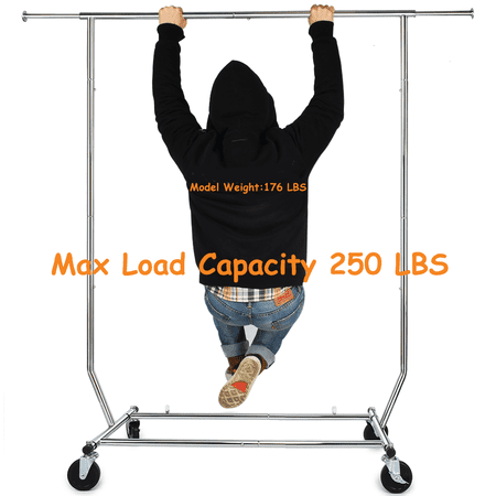 250 LB Heavy Duty Clothing Garment Racks Commercial Grade Adjustable Collapsible Rolling Clothes Rack