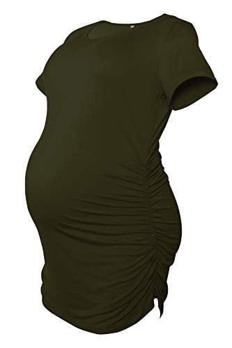 Smallshow Women's Maternity Shirt Side Ruched Tunic Pregnancy Top Clothes 3-Pack 