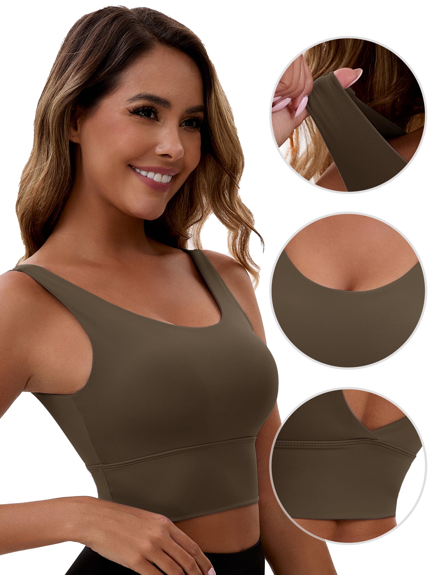 Unique Bargains Women's V Back Wide Straps Sports Bra M Brown