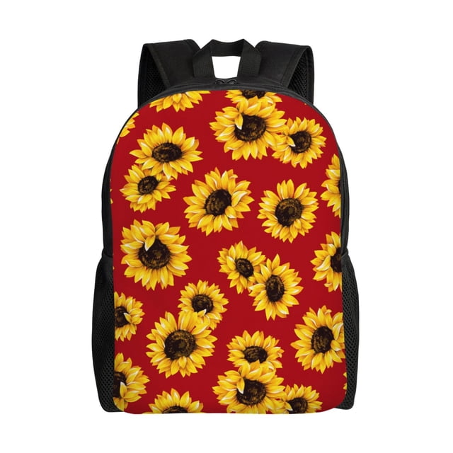 Disketp Sunflowers On Red Mochila Unisex de Apertura Lateral Completa, Mochila para Laptop para Escuela, Trabajo y Viajes