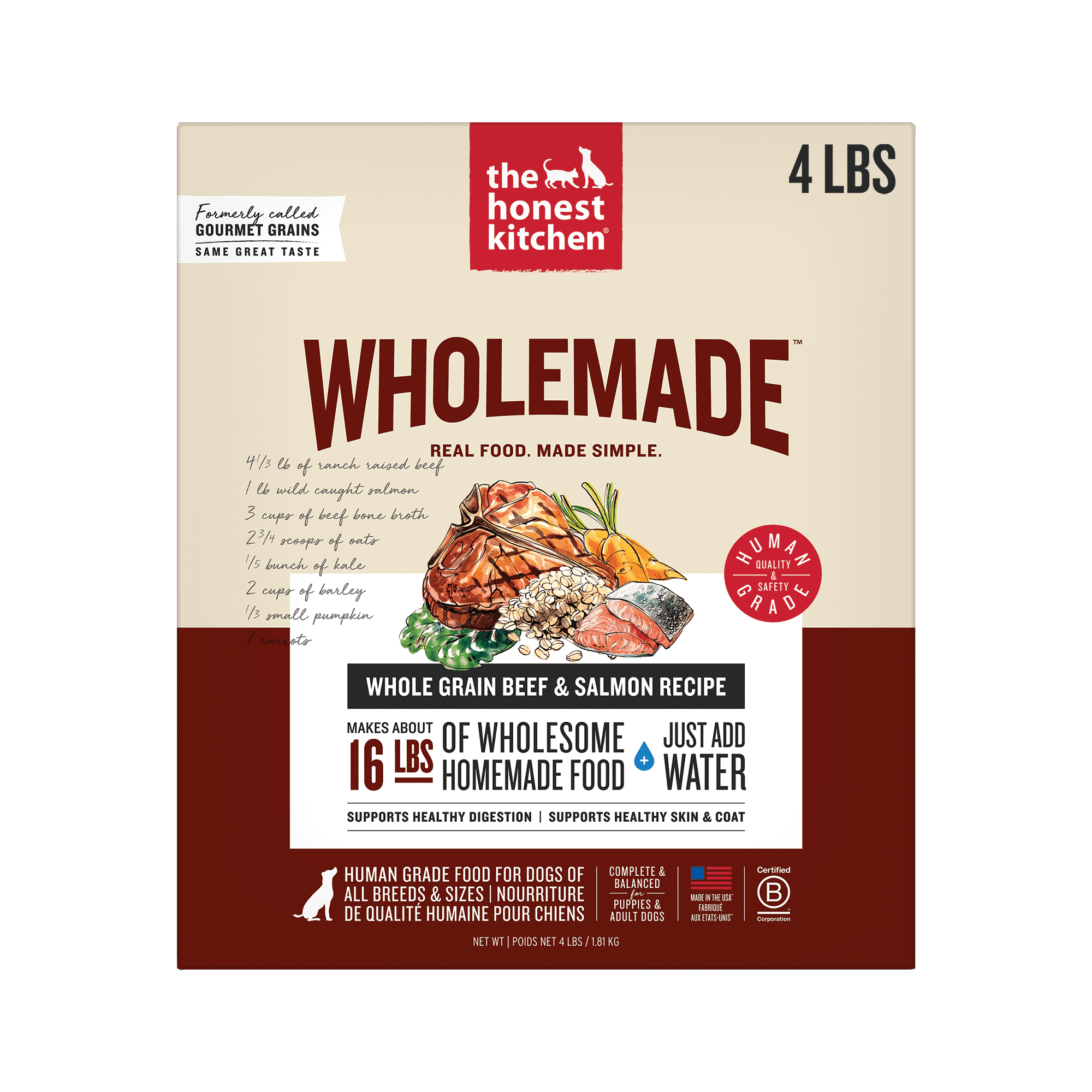 The Honest Kitchen Dehydrated Gourmet Grains Beef & Salmon Dog Food, 4 lb Box