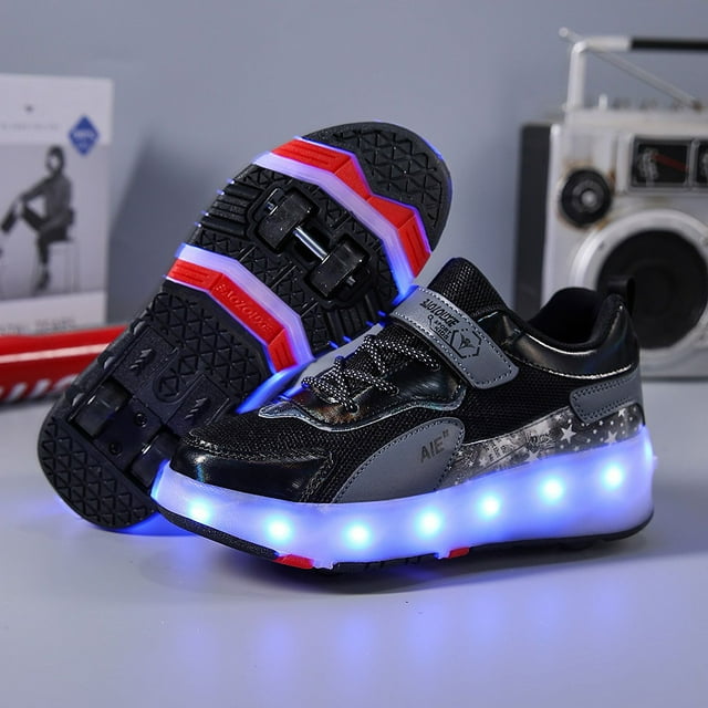 Emog Nouvelles Chaussures heloo Chaussures de Patinage à Quatre Roues Chaussures pour Garçons Chaussures pour Enfants avec Roues Chaussures de Patinage pour Filles