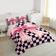 thumbnail image 4 of Homewish Dreamy Princess Bowknot Bedding Comforter Set for Kids, Black Pink Checkered Plaid Twin Comforter Sets, Kawaii Ribbon Reversible Bedding Set, Microfiber Bedroom Decor, 2-Piece, 4 of 9