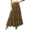 thumbnail image 3 of Girls Skirt Solid Boho Casual Tiered High Waist A Line Flowy Long Skirt - Elastic Waist Maxi Skirt Ruffle Long Skirt with Drawstring Casual Skirt - Summer Swing Ankle Length Skirts Light Brown S, 3 of 9