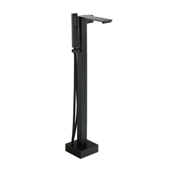 CASAINC 1-Handle Floor Mount Freestanding Tub Faucet with Square Handheld Shower in Matte Black