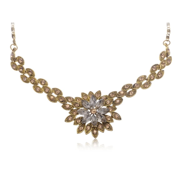 Elegant Golden Tone Topaz Clear Rhinestone Spring Open Flower Adj Fashion Necklace