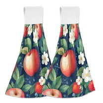 Yayeee Kitchen Hanging Hand Towels Set of 2 with Loop Bathroom Absorbent Tie Towel, Blue Apple Pattern
