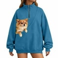 thumbnail image 5 of Women Oversize Solid Quarter Zip Sweatshirt With Pocket Pet Pouch Hoodies Cat Dog Pouch Puppy Animal Carriers Pullover Hoodie, 5 of 9