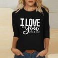 thumbnail image 2 of mihongmao Plus Size Valentine Shirts for Women Crew Neck Ladies' Hearted-Printed Round Neck Three Quarter Sleeve 3/4 Sleeve T-shirt Loose Black 4X, 2 of 5