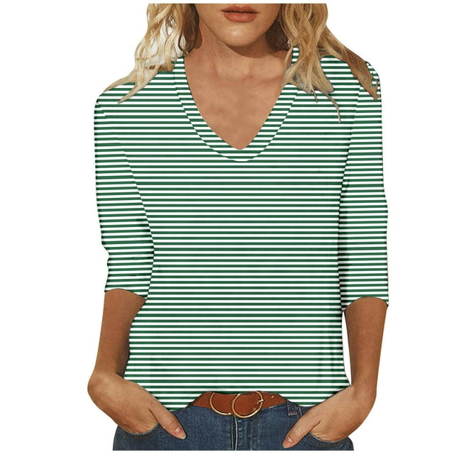 Birdeem T-Shirt Décontracté Imprimé Col en V Manches 3/4 pour Femmes Haut Ample