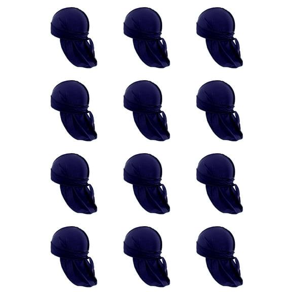 12 Pack Silky Durags Great for Hair Protection and Fashion (Navy Blue)
