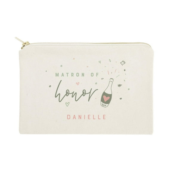 Champagne Celebration Matron of Honor Personalized Cotton Canvas Cosmetic Bag