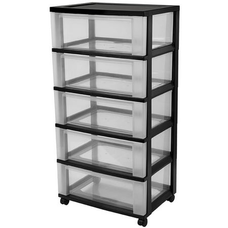 Iris 5 Drawer Wide Rolling Storage Cart Black Walmart Com
