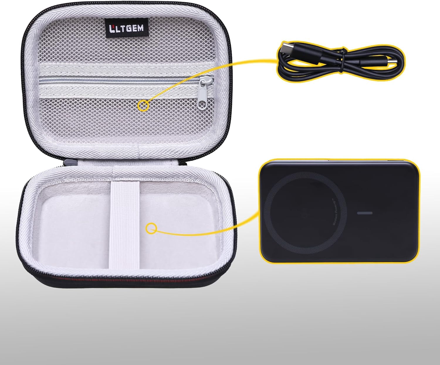 HRTGFD-LTGEM Power Bank Case Compatible with Anker MagGo / 633/622 / 621/321 Magnetic Battery, Black + Gray (Case Only)