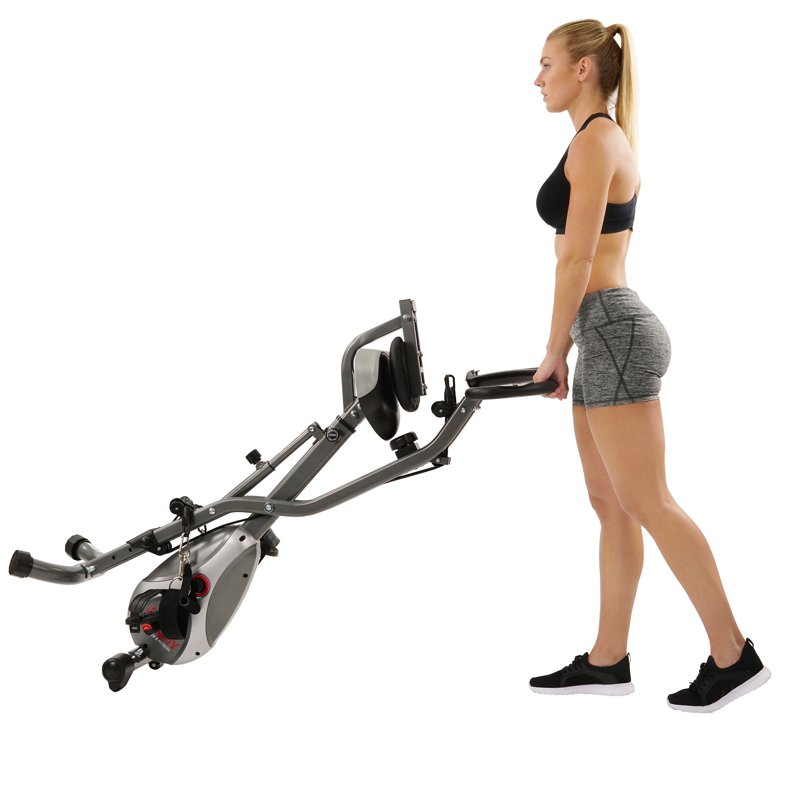 sunny health & fitness folding magnetic semi recumbent upright bike