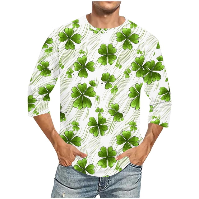Blusas y camisas de manga corta y cuello redondo para hombre. Blusas casuales de manga 3/4 con cuello redondo y estampado a la moda para hombre. Blusas de poliéster para tiempo libre.