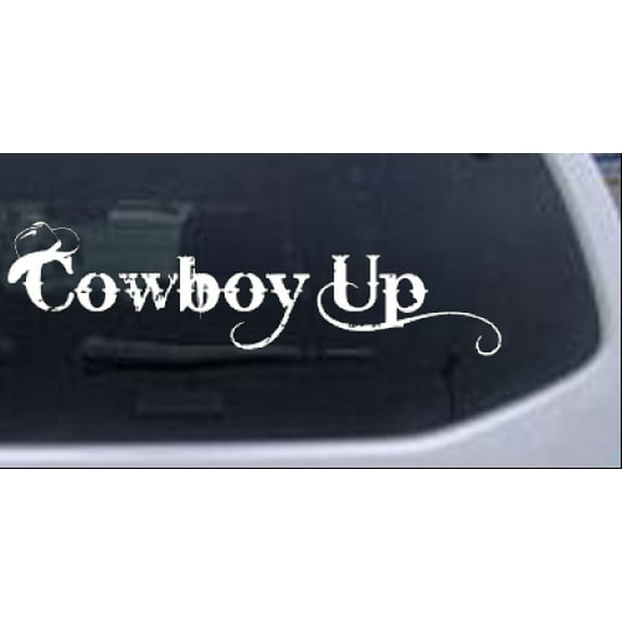 Cowboy Up With Hat Car or Truck Window Decal Sticker