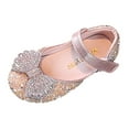thumbnail image 2 of ZHOGXU Big Girls Dance Shoes Flat Sole Soft Sole Non Slip Bow Rhinestone Pearl Sequins Design Comfortable Fashion Performance Shoes Pink 15-18 Months, 2 of 6