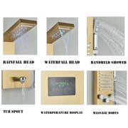 Senlesen Brushed Gold Shower Panel Tower LED Rain&Waterfall Massage System Body Jet