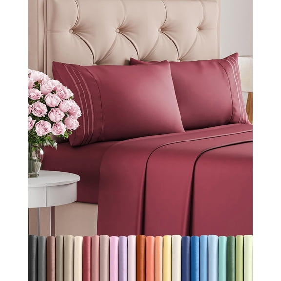 California King 4 Piece Sheet Set in Burgundy with Deep Pockets