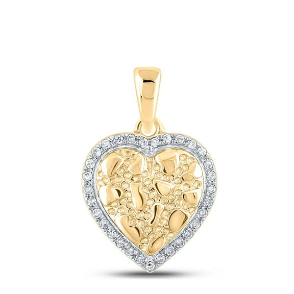 10K Yellow Gold Real Diamond Womens Heart Halo Nugget Pendant Love Charm 1/12 CT