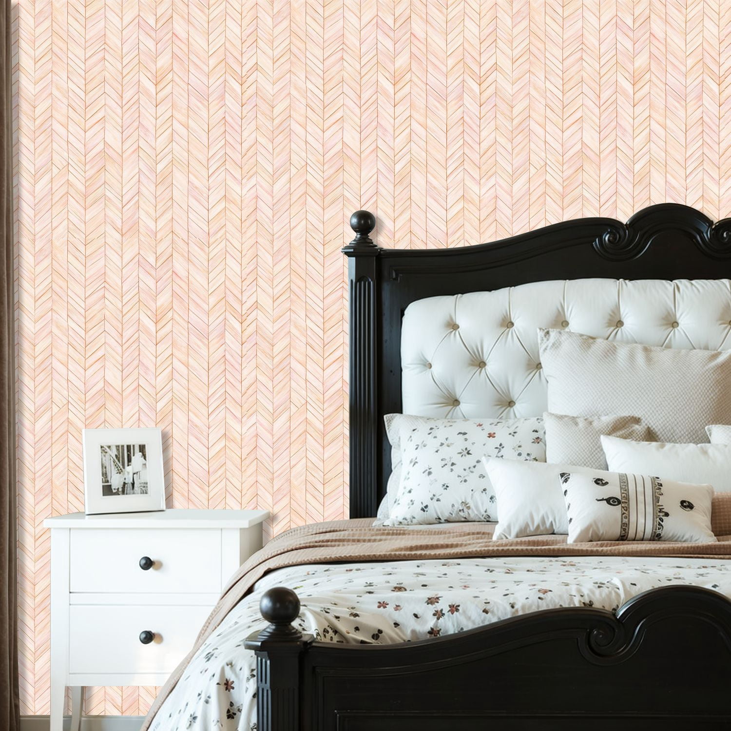Peel and Stick Wallpaper Pink Marble Herringbone Thin Gold Lines Wall Mural 23.6in x 9.8ft Self Adhesive Removable Wall Paper Renter Friendly Wallpaper for Nursery Bedroom Cabinets