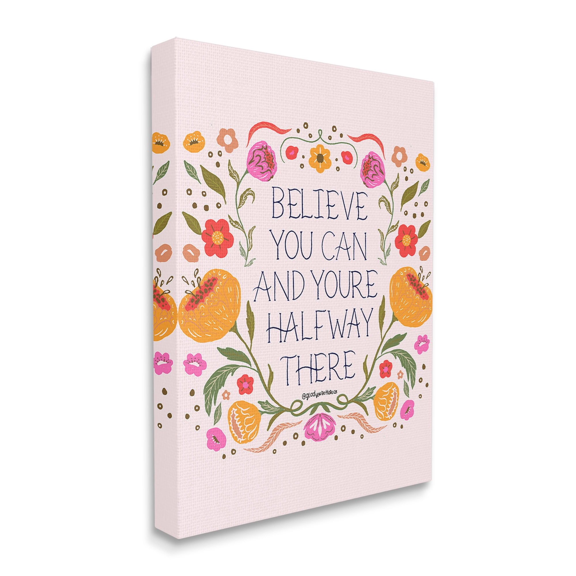 Stupell Industries Inspiring Believe with Florals Inspirational Painting Gallery Wrapped Canvas Art Print Wall Art, 16 x 20